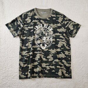 True Religion T Shirt Men's Large Green Camo Buddha Logo Military Preppy